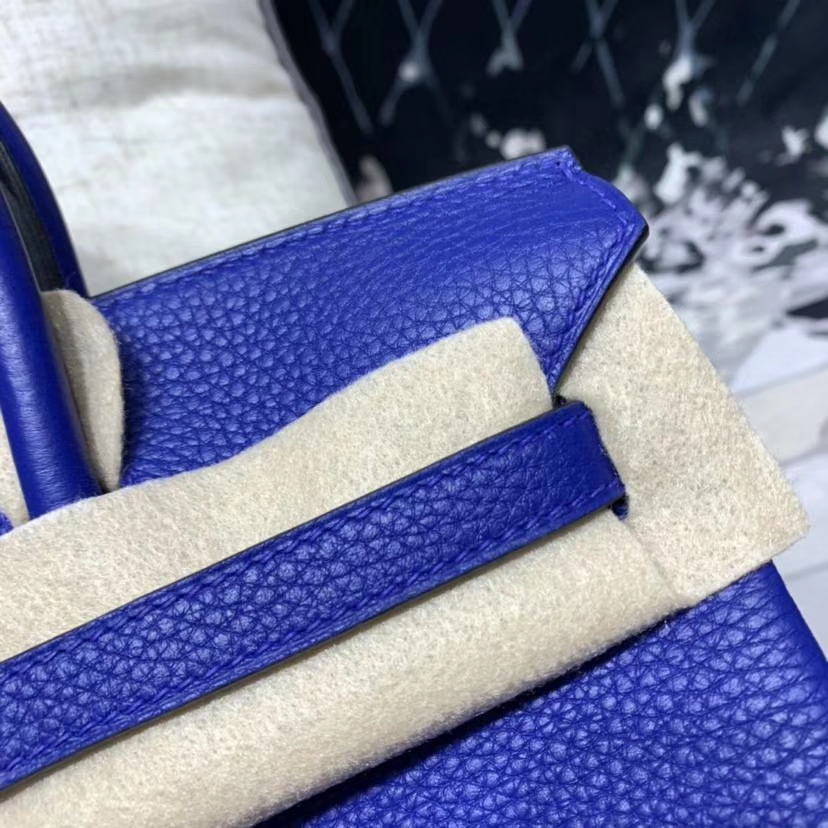爱马仕新款竖条铂金包 Hermes Birkin25CM 电光蓝Togo牛皮 银扣