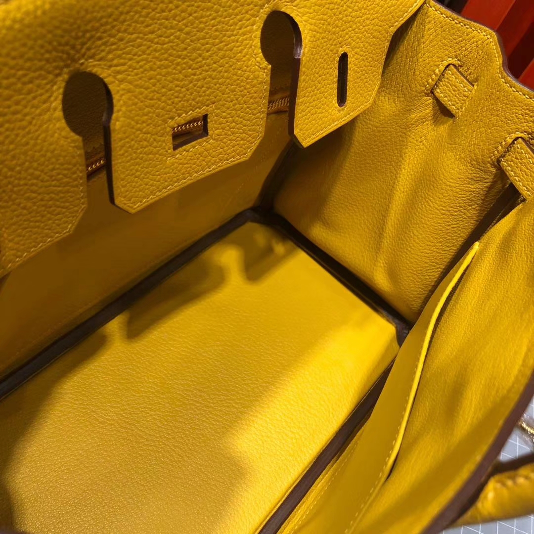 爱马仕铂金包 Hermes Birkin25CM 法国顶级Togo牛皮 18年新色9D琥珀黄 金扣