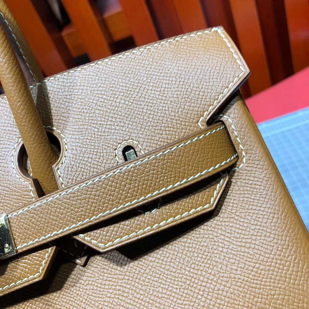 爱马仕铂金包定制 Hermes Birkin30CM ck75土黄色原厂Epsom牛皮 金扣