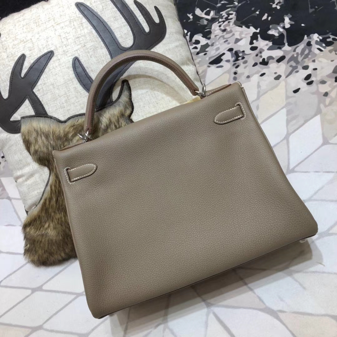 Hermes Kelly32CM 爱马仕大象灰原厂Togo小牛皮凯莉包 银扣