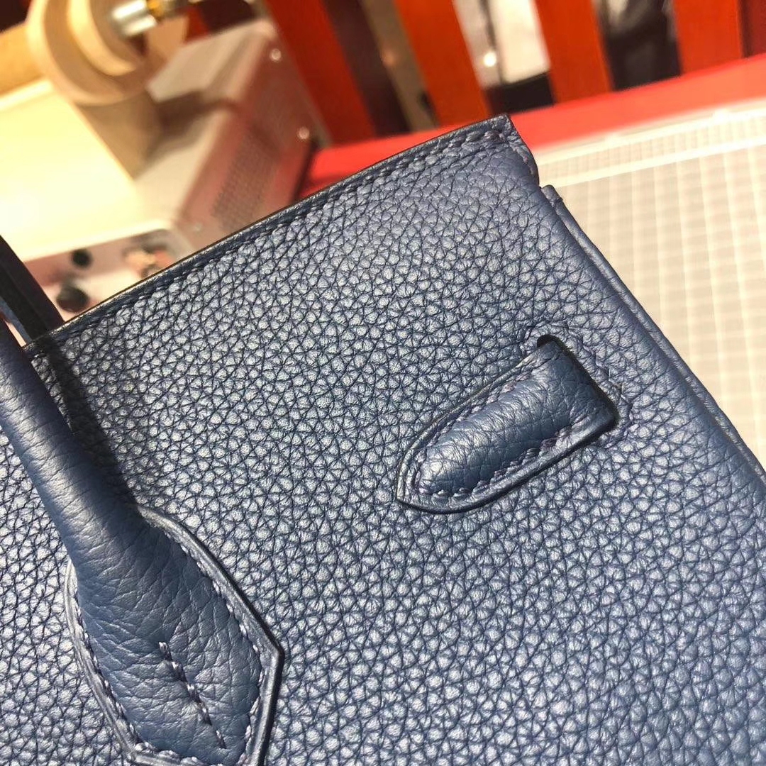 Hermes Birkin25CM 爱马仕法国顶级Togo牛皮铂金包 73宝石蓝 金扣