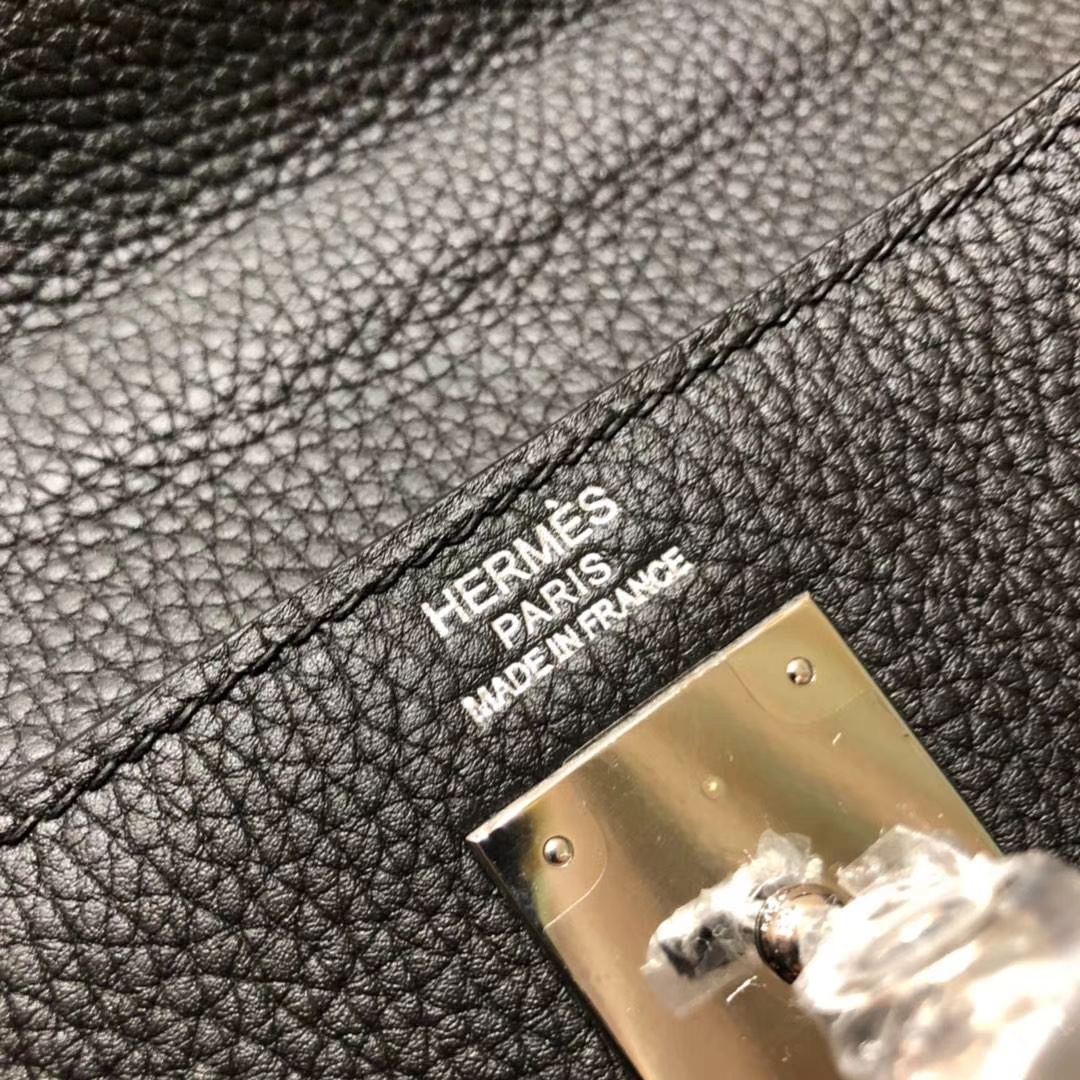 Hermes Kelly32CM 爱马仕CK89黑色原厂Togo牛皮凯莉包 银扣