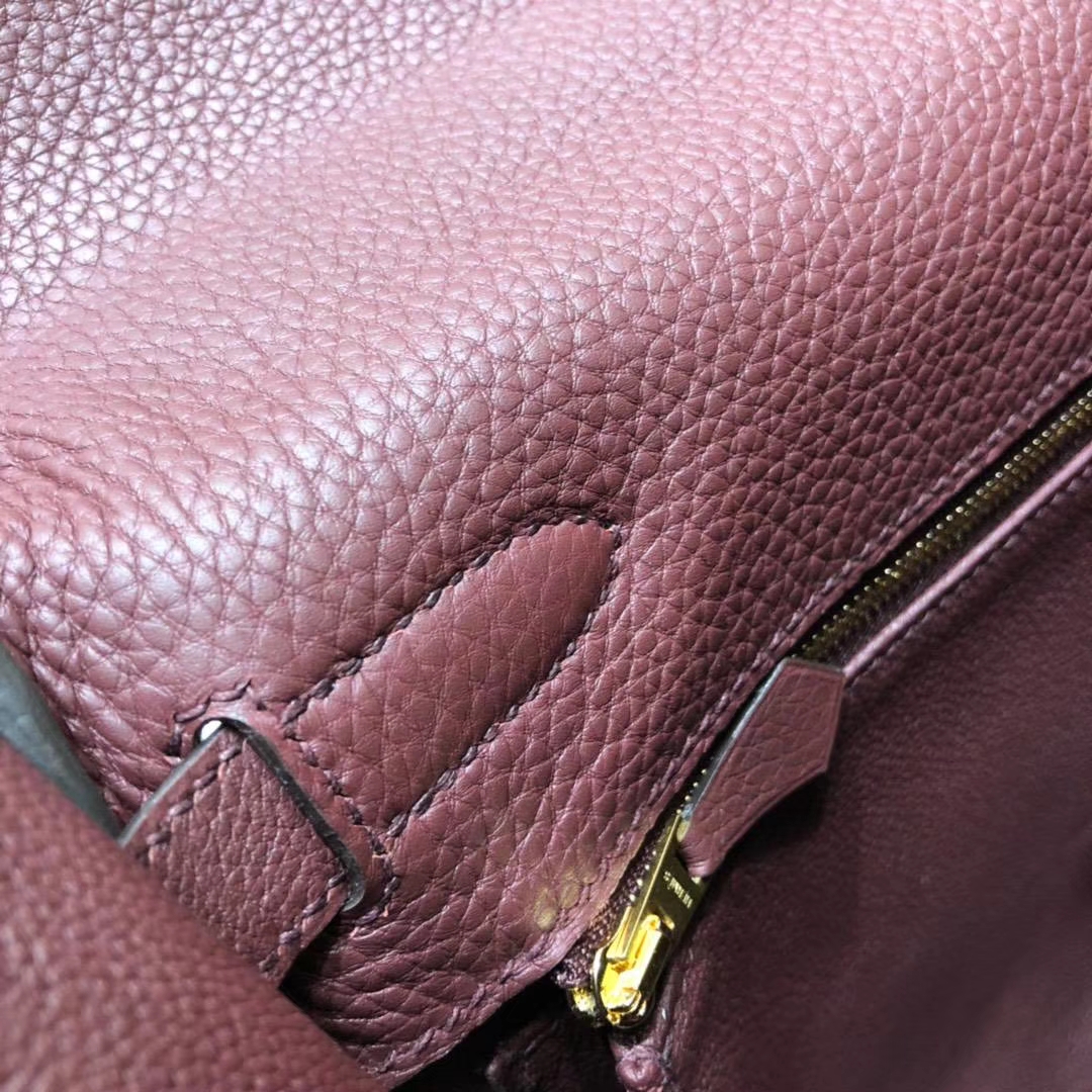 爱马仕凯莉包价格 Hermes Kelly32CM 波尔多酒红Togo牛皮 金扣