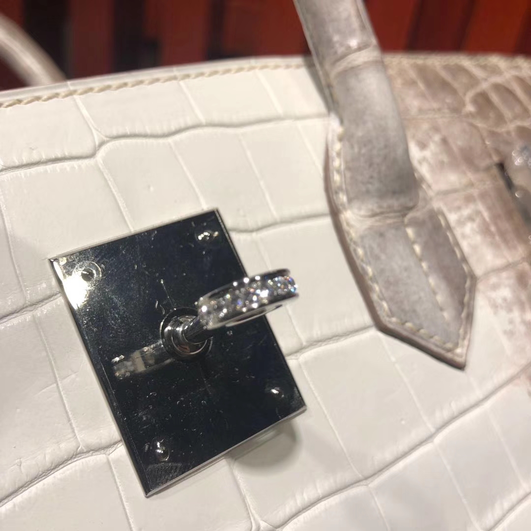 Hermes Birkin30CM 爱马仕原厂御用喜马拉雅鳄鱼皮铂金包 钻石银扣