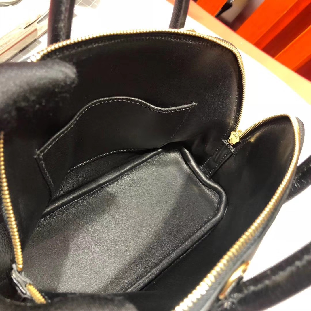 爱马仕保龄球包迷你款 Hermes Mini Bolide 黑色进口顶级山羊皮 金扣
