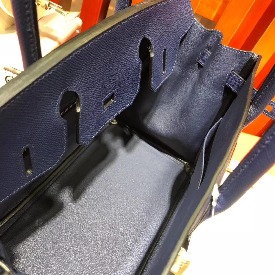 爱马仕Birkin女包 Hermes Birkin30CM CC73宝石蓝原厂Epsom牛皮铂金包 金扣