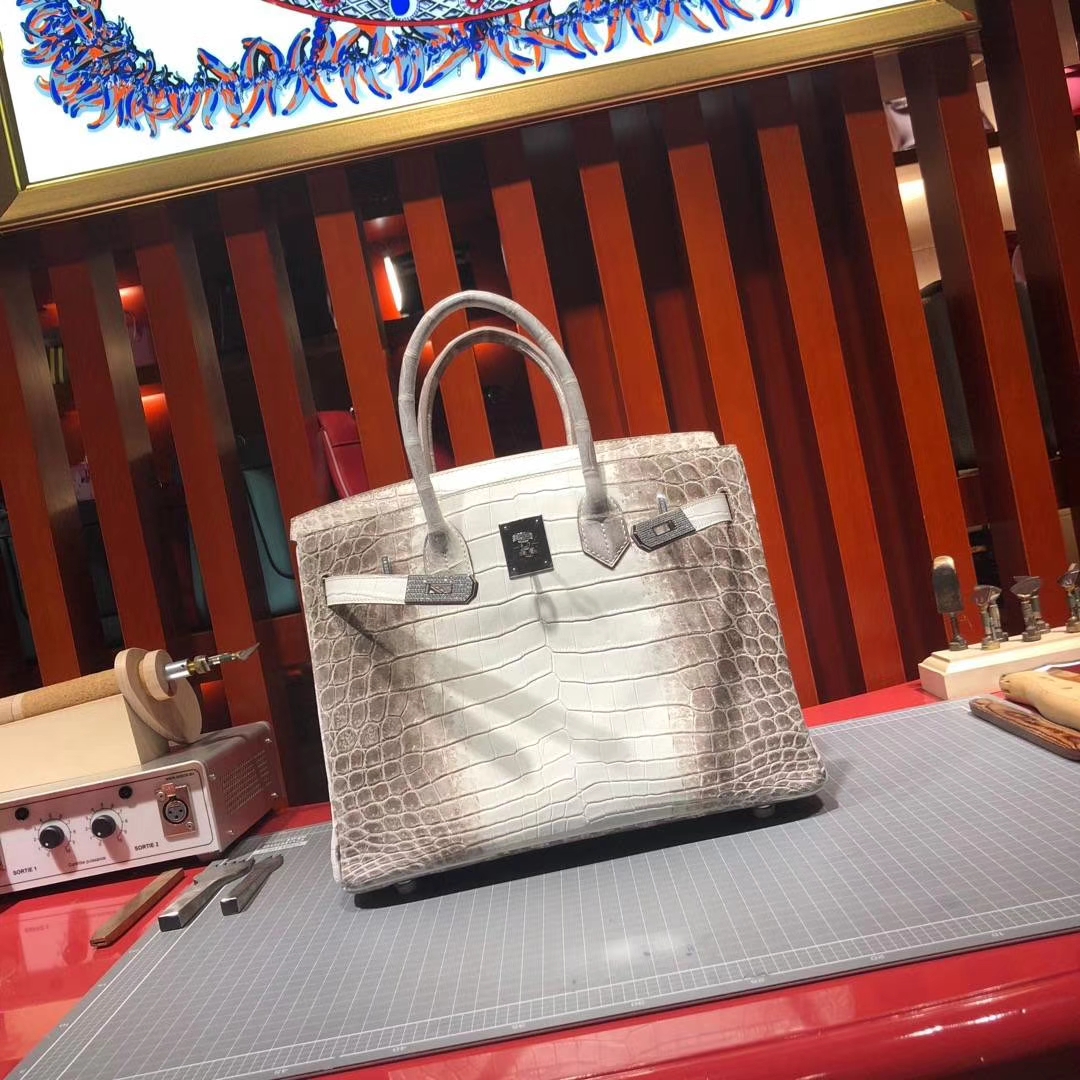 Hermes Birkin30CM 爱马仕原厂御用喜马拉雅鳄鱼皮铂金包 钻石银扣