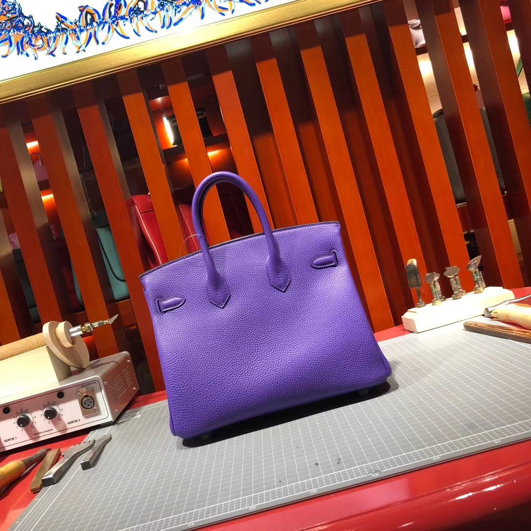 爱马仕2018AW秋冬限量版铂金包 9W梦幻紫拼57波尔多酒红Birkin25CM 银扣