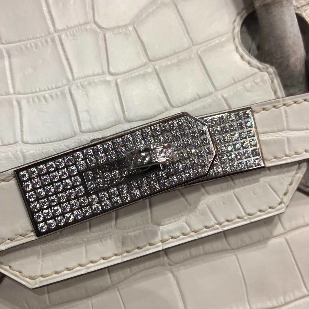 Hermes Birkin30CM 爱马仕原厂御用喜马拉雅鳄鱼皮铂金包 钻石银扣