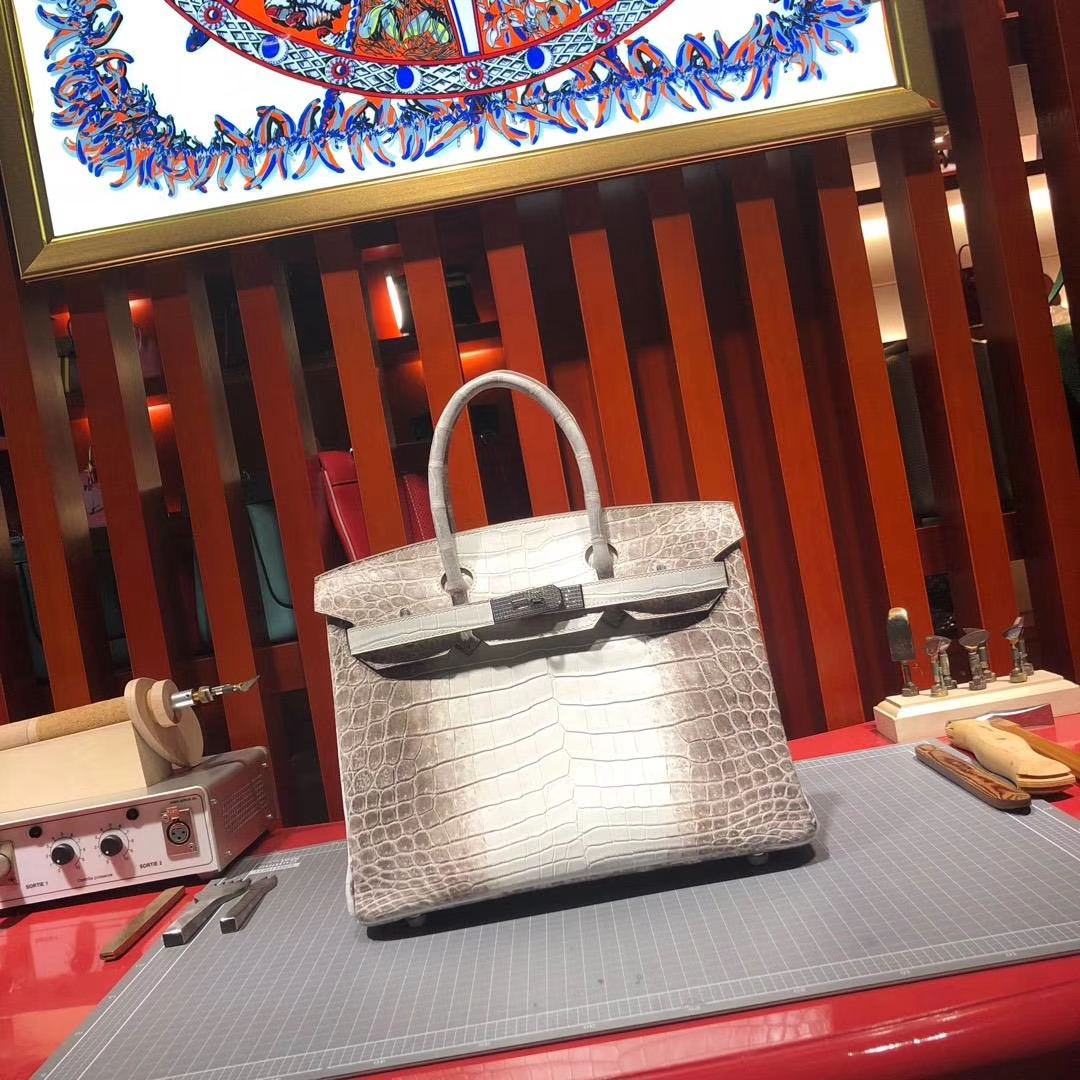 Hermes Birkin30CM 爱马仕原厂御用喜马拉雅鳄鱼皮铂金包 钻石银扣