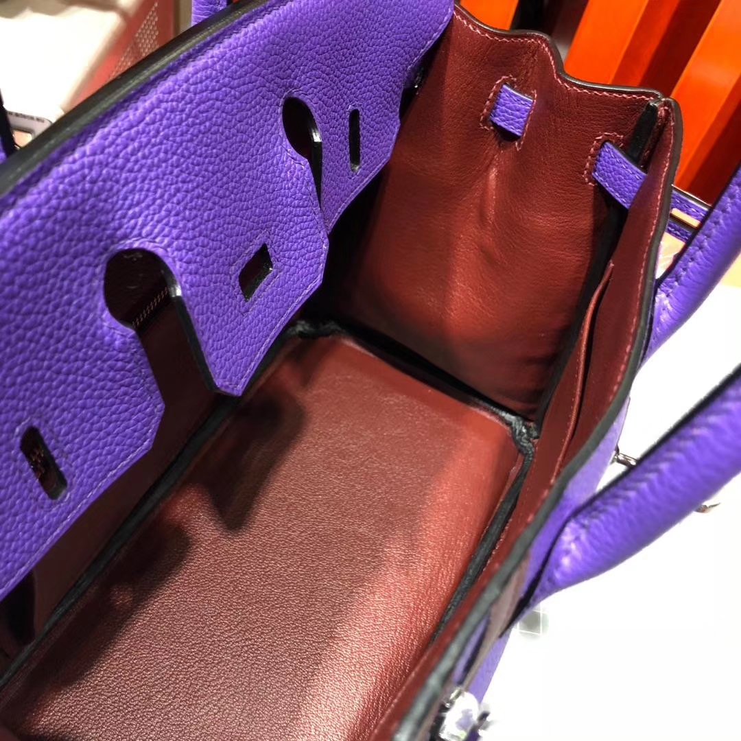 爱马仕2018AW秋冬限量版铂金包 9W梦幻紫拼57波尔多酒红Birkin25CM 银扣