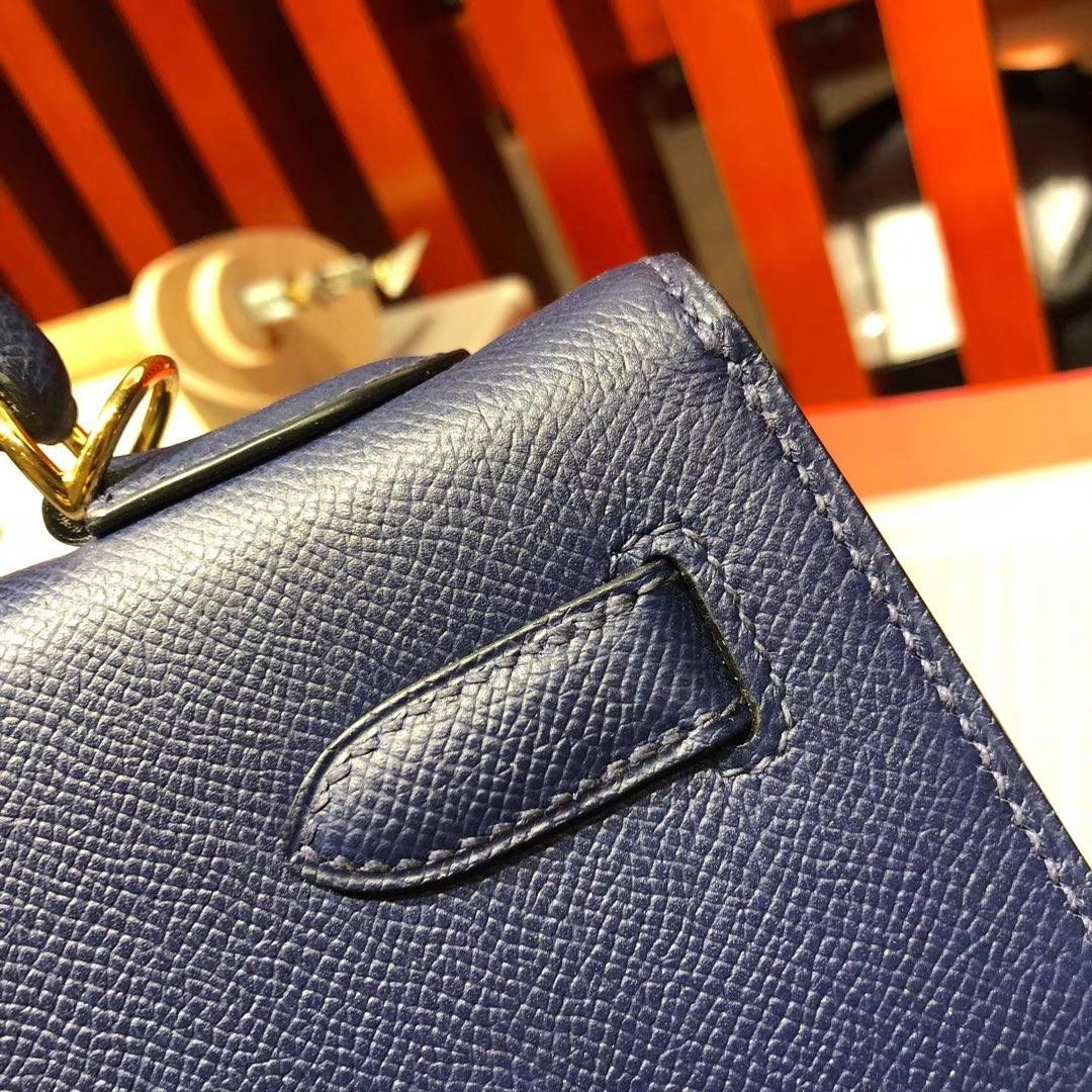 Hermes Kelly32CM 爱马仕CC73宝石蓝原厂掌纹牛皮外缝凯莉包 银扣