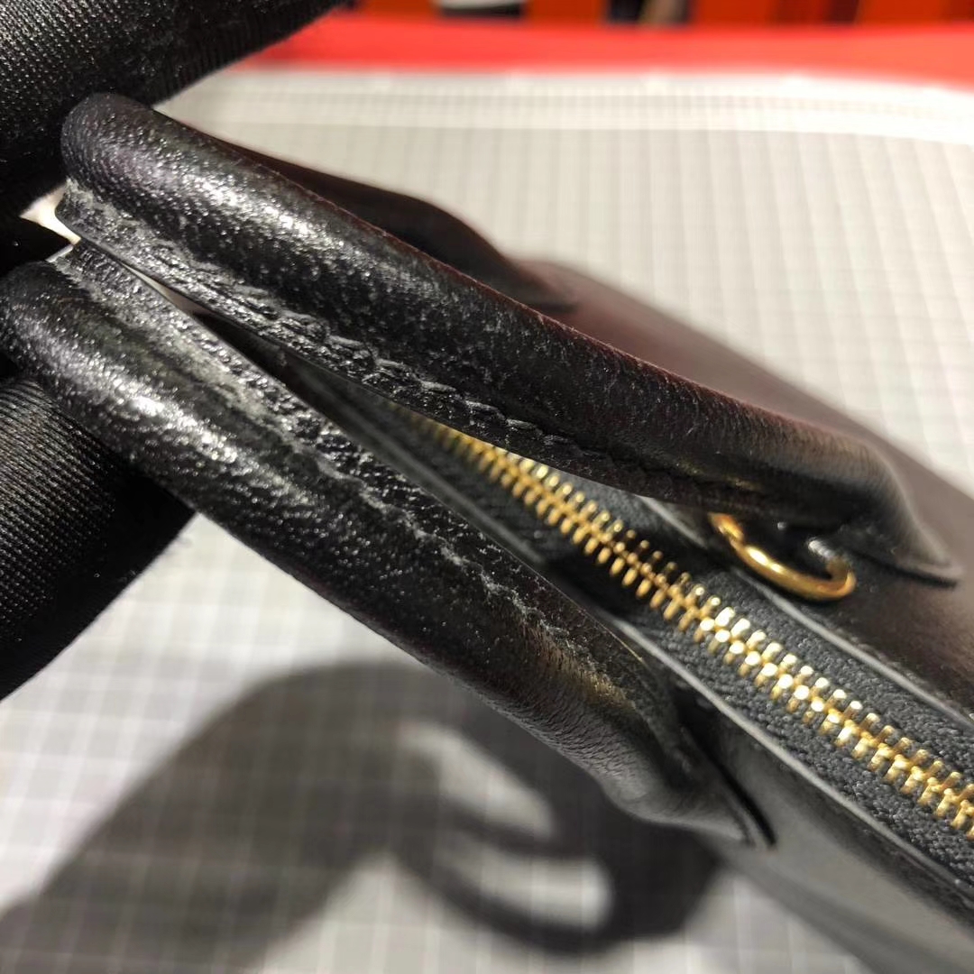 爱马仕保龄球包迷你款 Hermes Mini Bolide 黑色进口顶级山羊皮 金扣
