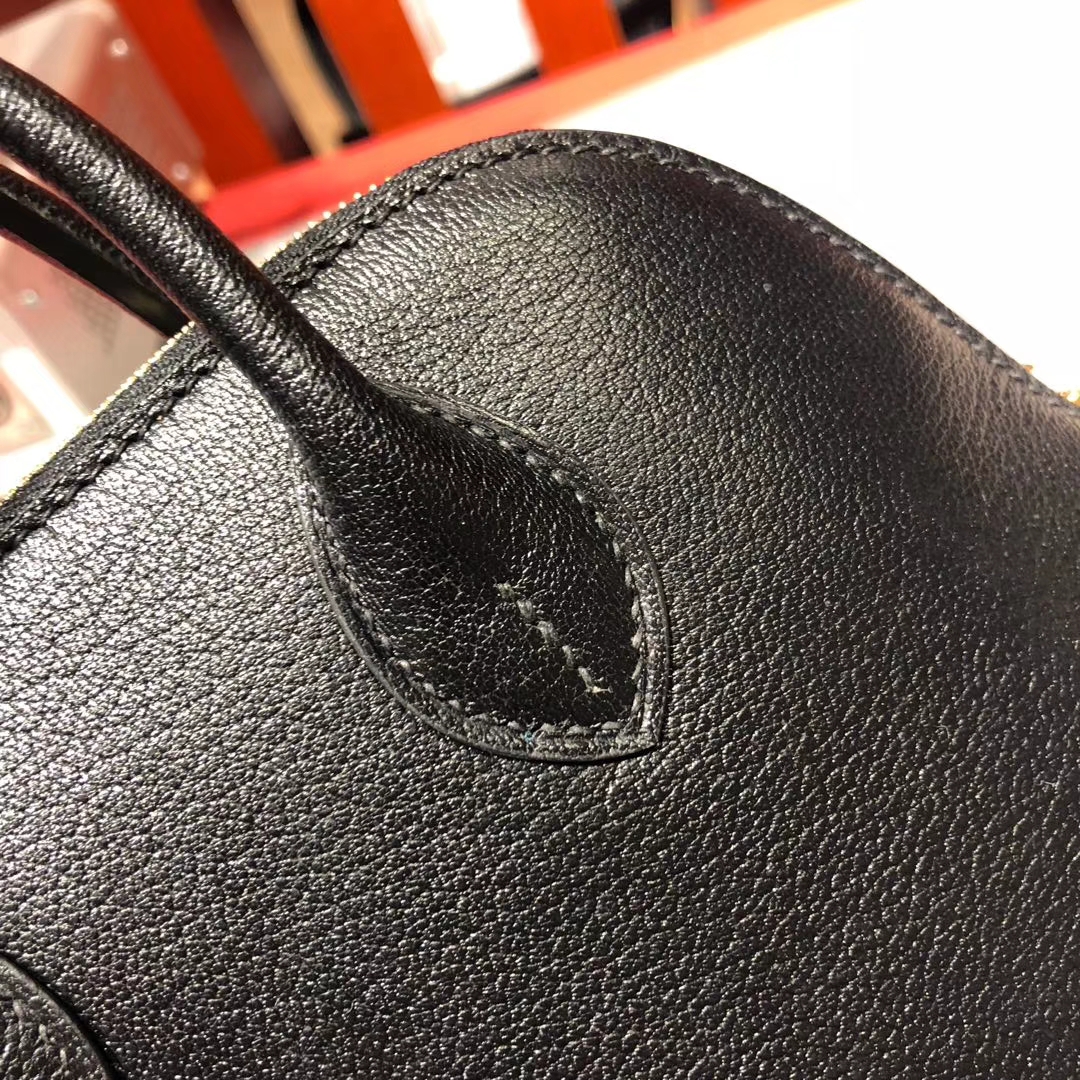 爱马仕保龄球包迷你款 Hermes Mini Bolide 黑色进口顶级山羊皮 金扣