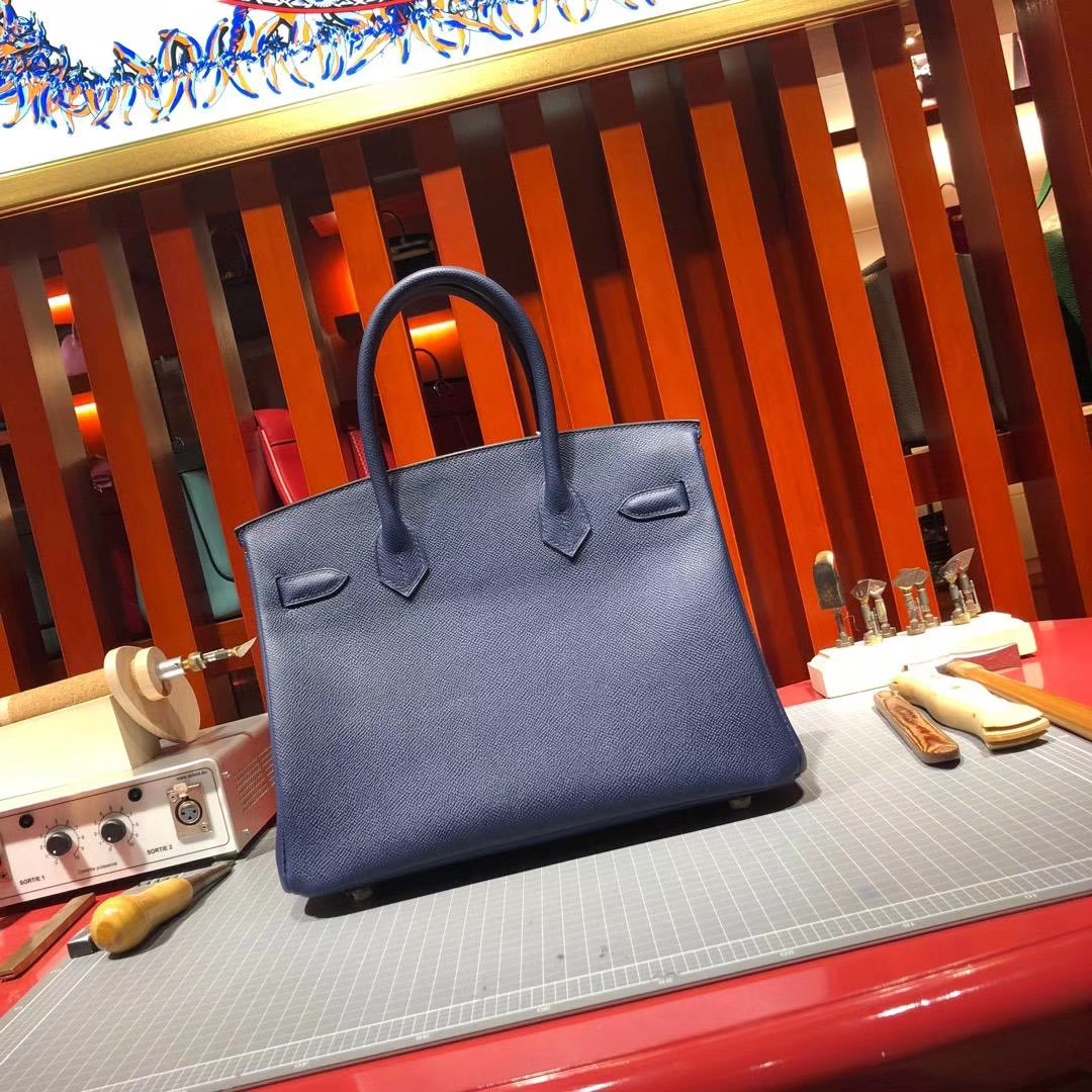 爱马仕Birkin女包 Hermes Birkin30CM CC73宝石蓝原厂Epsom牛皮铂金包 金扣