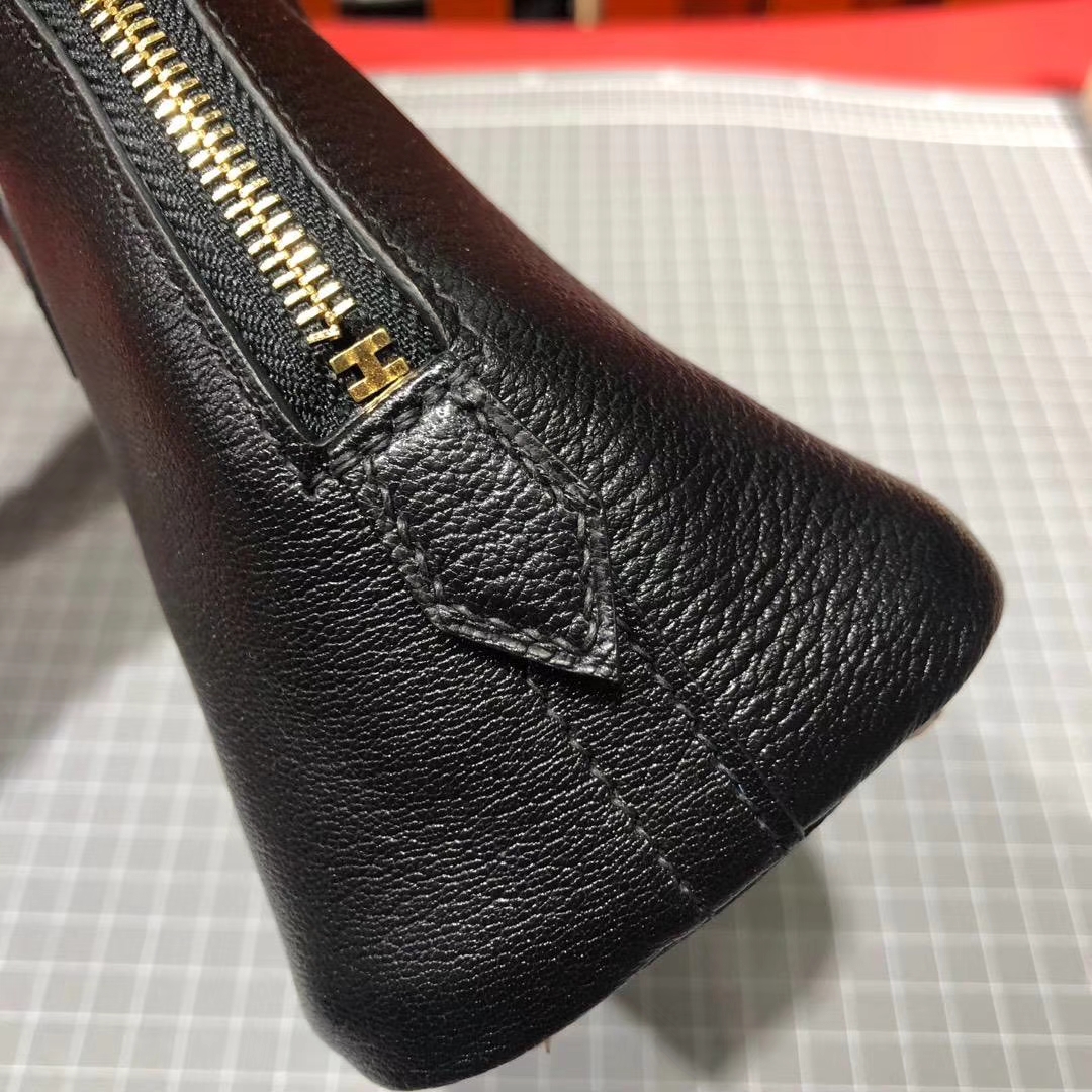 爱马仕保龄球包迷你款 Hermes Mini Bolide 黑色进口顶级山羊皮 金扣