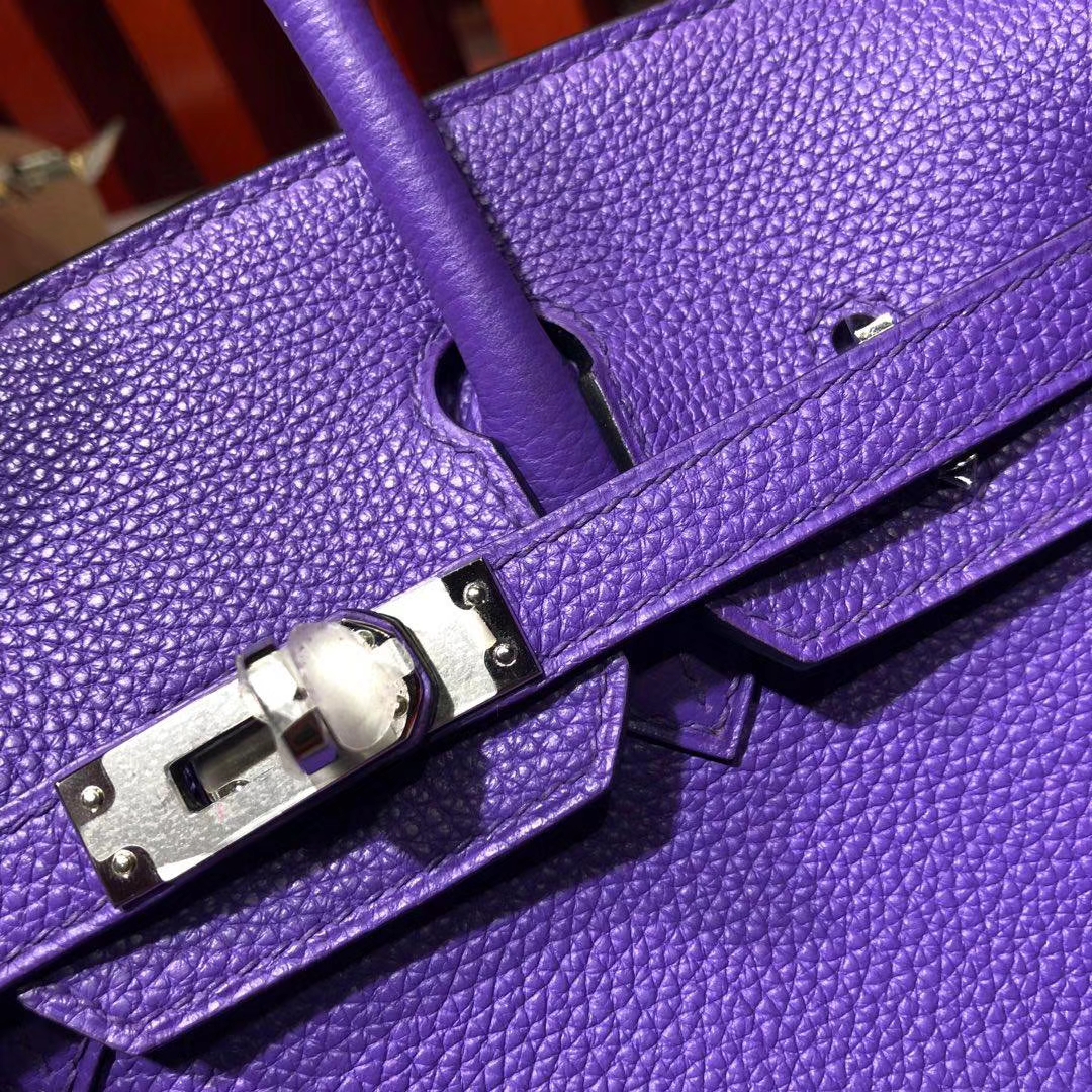 爱马仕2018AW秋冬限量版铂金包 9W梦幻紫拼57波尔多酒红Birkin25CM 银扣