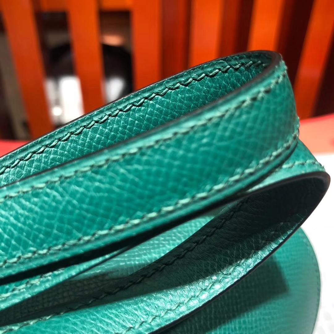 爱马仕猪鼻子包 Hermes Roulis24CM Z6孔雀绿原厂Epsom牛皮单肩斜挎女包