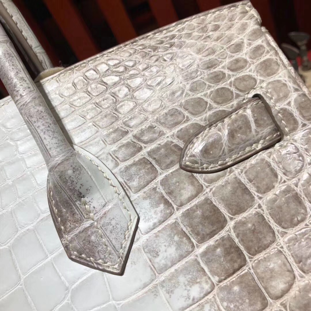 Hermes Birkin30CM 爱马仕原厂御用喜马拉雅鳄鱼皮铂金包 钻石银扣