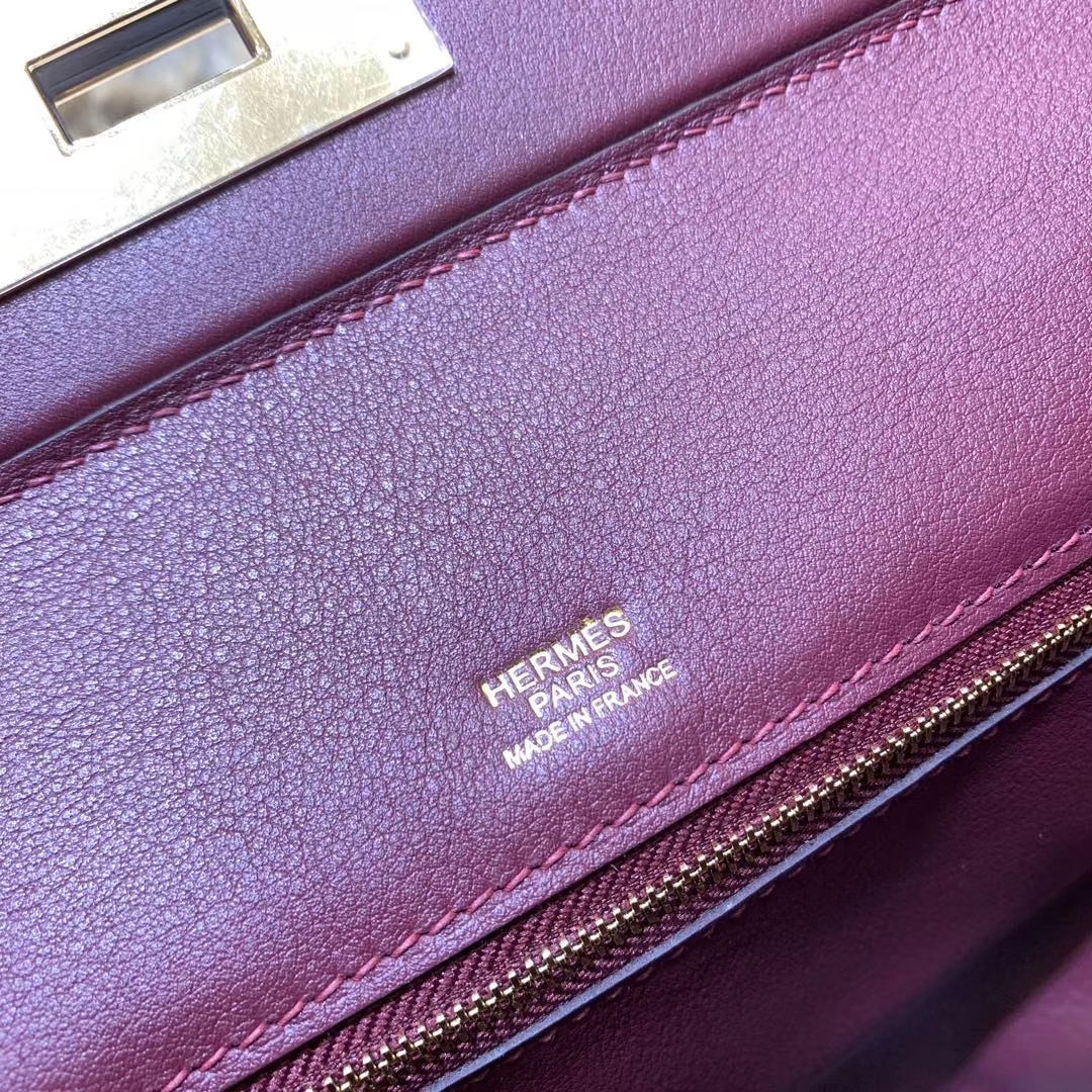 爱马仕包包定制 Hermes Kelly24-24 酒红色Togo牛皮新款凯莉女包 金扣