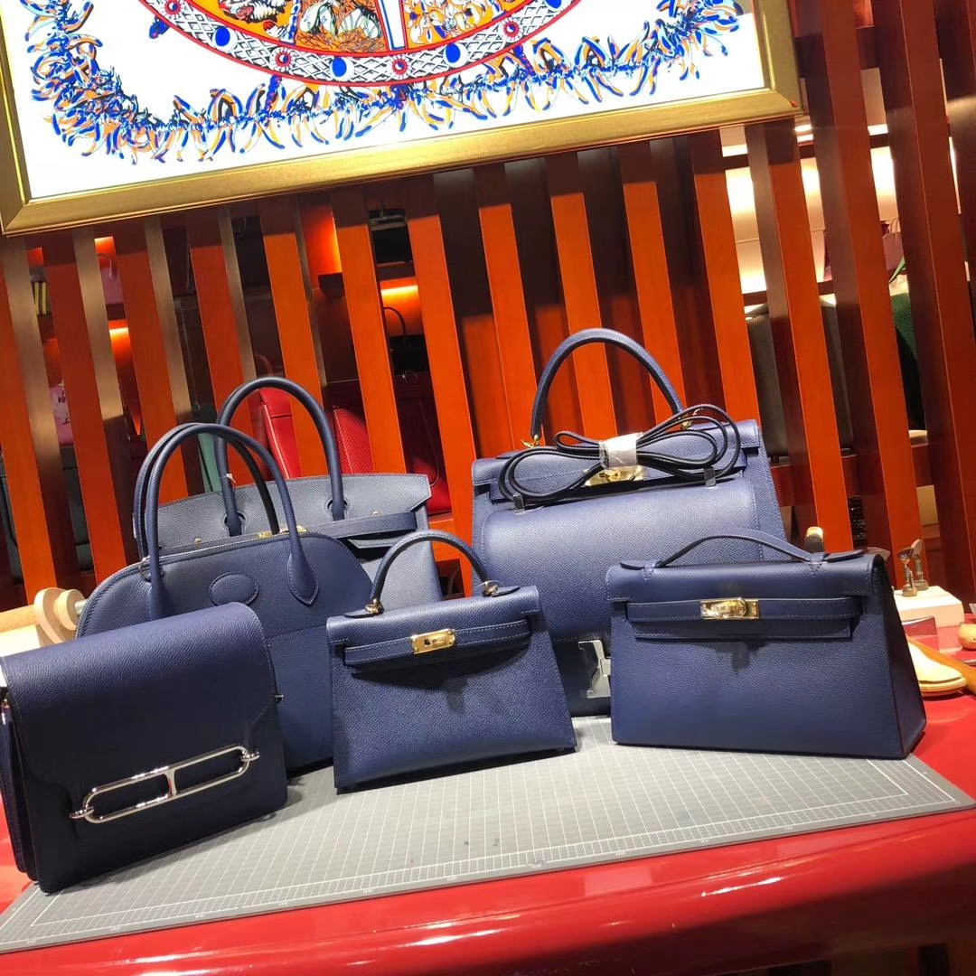 爱马仕Birkin女包 Hermes Birkin30CM CC73宝石蓝原厂Epsom牛皮铂金包 金扣