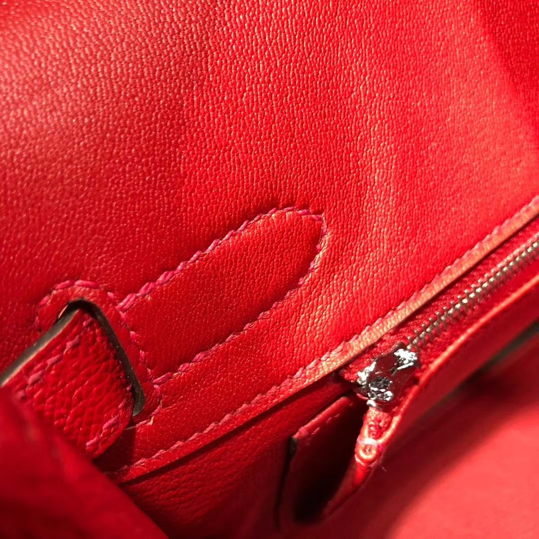 爱马仕Birkin包包 Hermes Birkin30CM Q5国旗红法国掌纹牛皮 银扣