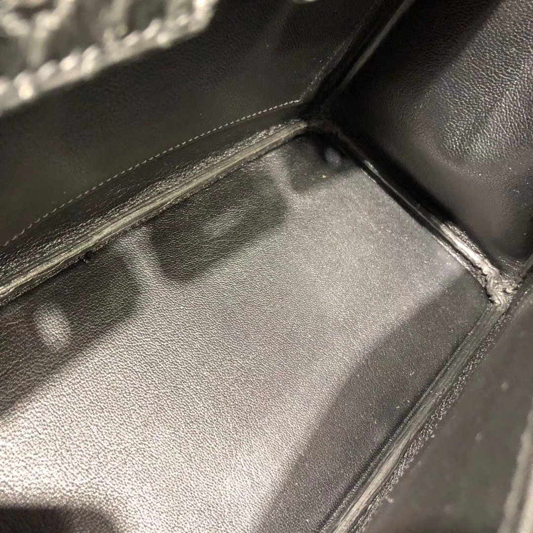 Hermes Birkin25CM 爱马仕89黑色Noir非洲蛇皮铂金包 金扣