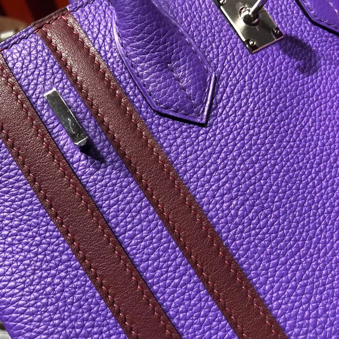 爱马仕2018AW秋冬限量版铂金包 9W梦幻紫拼57波尔多酒红Birkin25CM 银扣