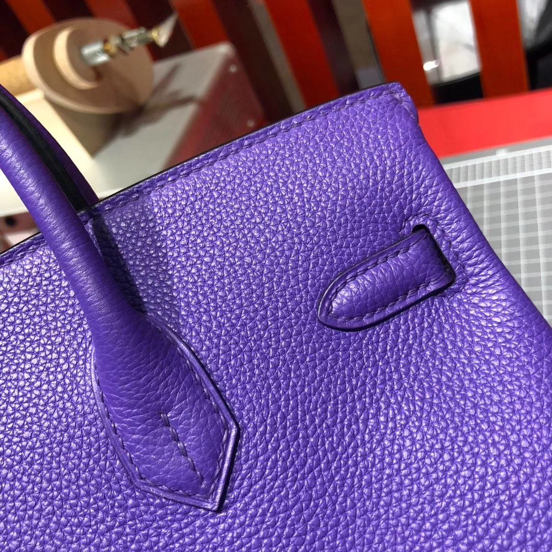 爱马仕2018AW秋冬限量版铂金包 9W梦幻紫拼57波尔多酒红Birkin25CM 银扣