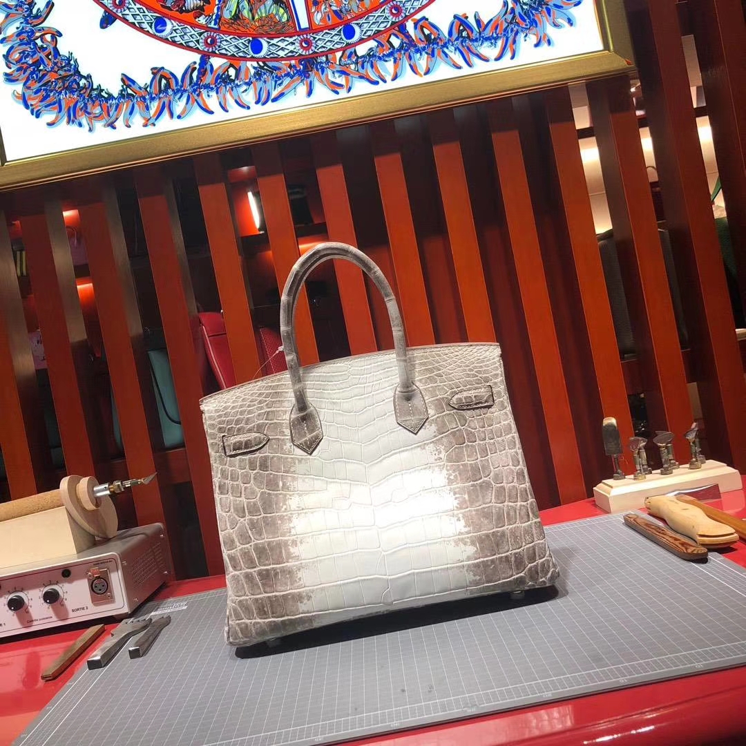 Hermes Birkin30CM 爱马仕原厂御用喜马拉雅鳄鱼皮铂金包 钻石银扣