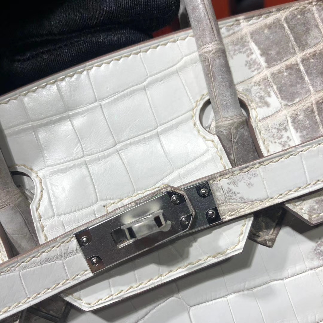 爱马仕包包定制 Hermes法国喜马拉雅鳄鱼皮铂金包Birkin25CM 银扣