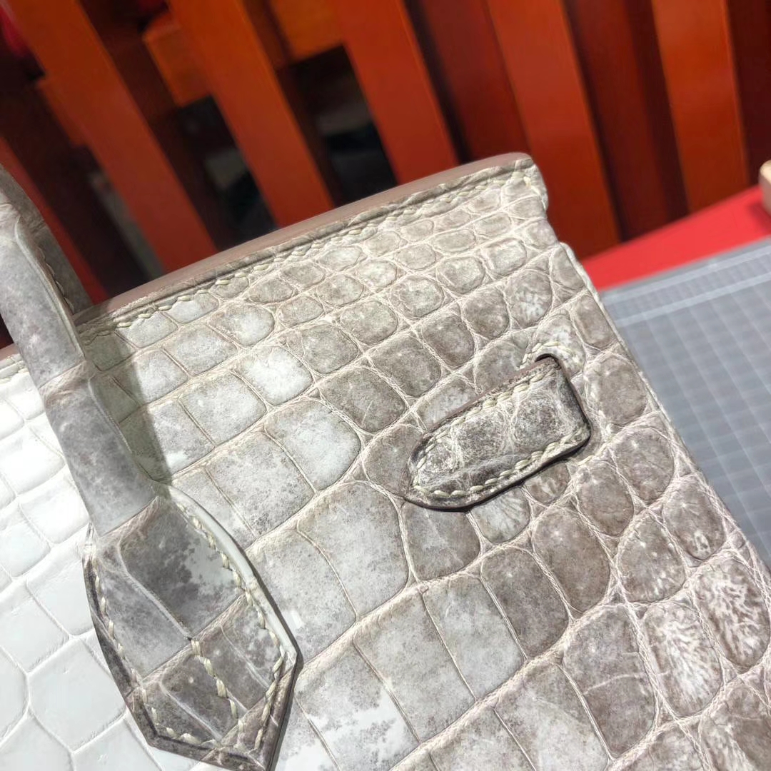 爱马仕包包定制 Hermes法国喜马拉雅鳄鱼皮铂金包Birkin25CM 银扣
