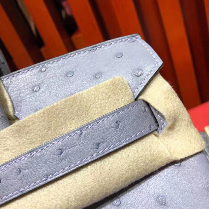 爱马仕女包价格 Hermes南非顶级鸵鸟皮铂金包Birkin30CM 9P薰衣草紫 金扣