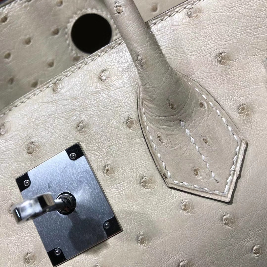 Hermes Birkin30CM 爱马仕3C羊毛白南非KK鸵鸟皮铂金包 银扣