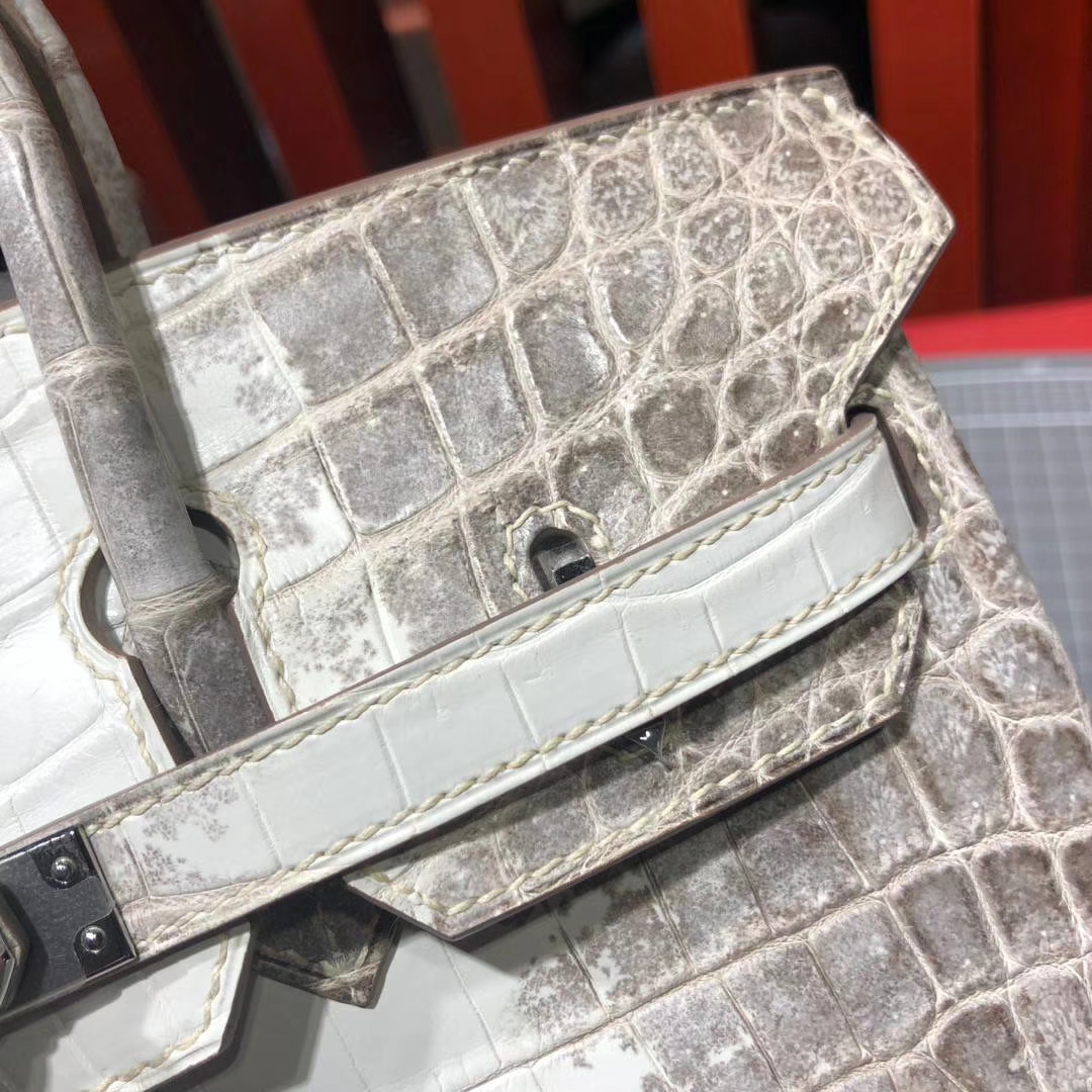 爱马仕包包定制 Hermes法国喜马拉雅鳄鱼皮铂金包Birkin25CM 银扣