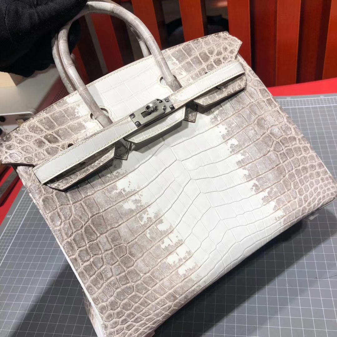 爱马仕包包定制 Hermes法国喜马拉雅鳄鱼皮铂金包Birkin25CM 银扣