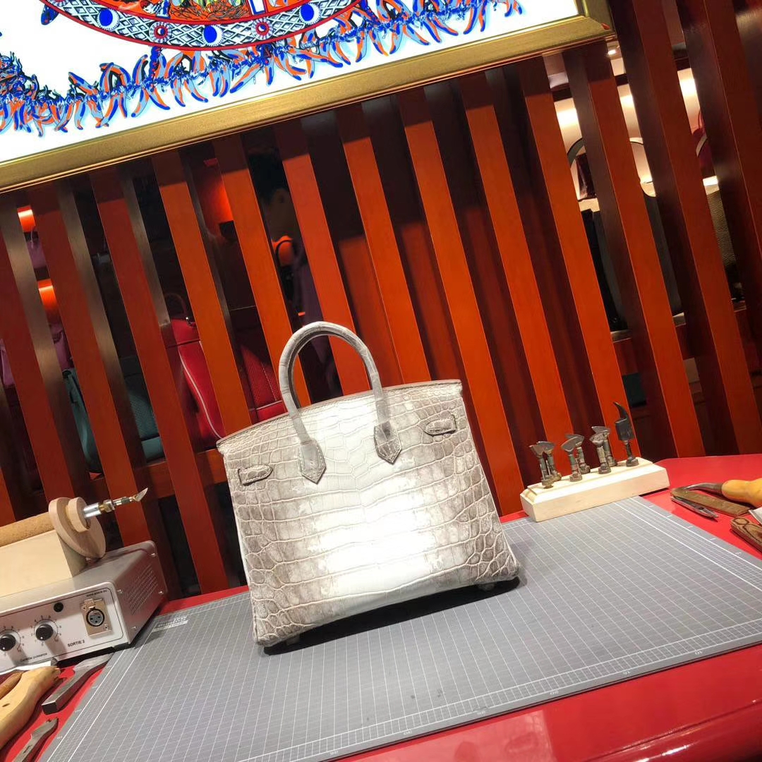 爱马仕包包定制 Hermes法国喜马拉雅鳄鱼皮铂金包Birkin25CM 银扣