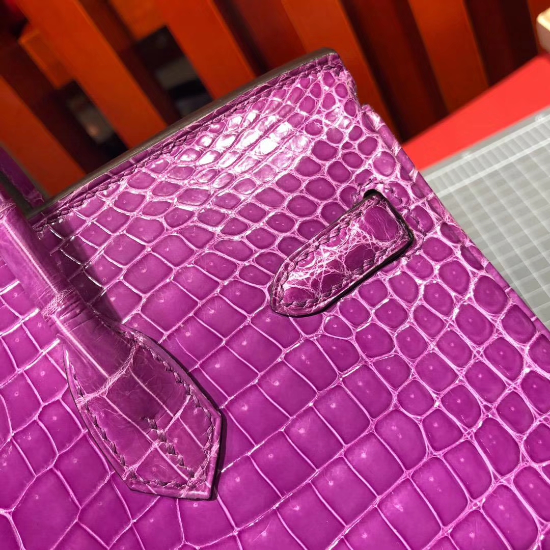 Hermes包包官网 爱马仕水晶紫Hcp亮面尼罗鳄鱼皮铂金包Birkin25CM 金扣