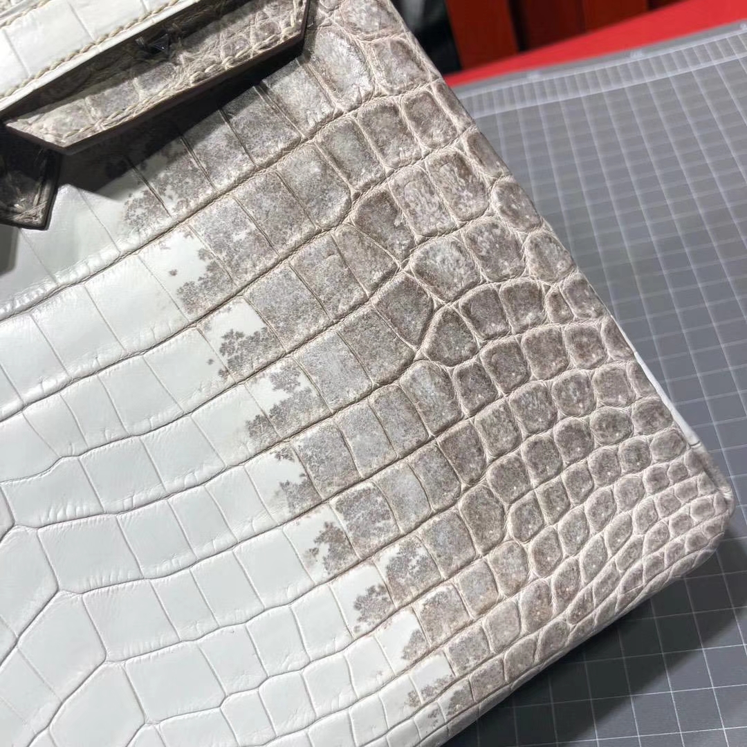爱马仕包包定制 Hermes法国喜马拉雅鳄鱼皮铂金包Birkin25CM 银扣