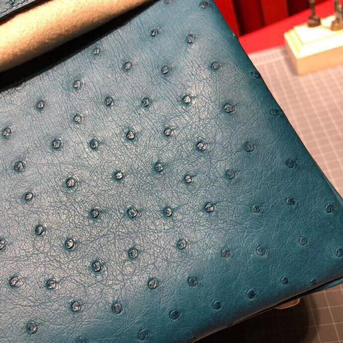 爱马仕Birkin女包 Hermes南非KK鸵鸟皮铂金包Birkin30CM S7加利西亚蓝 金扣