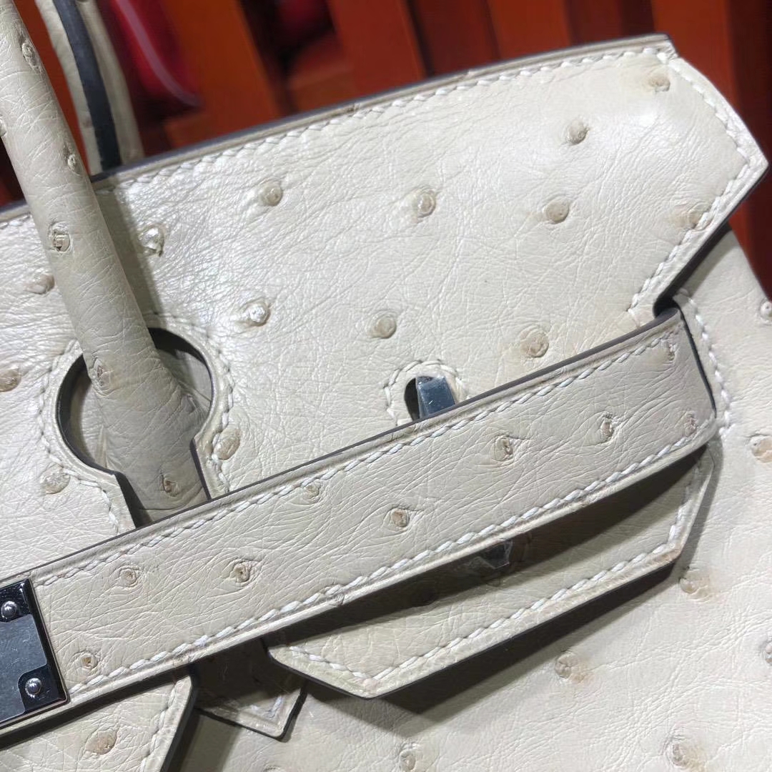 Hermes Birkin30CM 爱马仕3C羊毛白南非KK鸵鸟皮铂金包 银扣