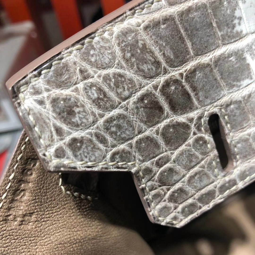 爱马仕包包定制 Hermes法国喜马拉雅鳄鱼皮铂金包Birkin25CM 银扣
