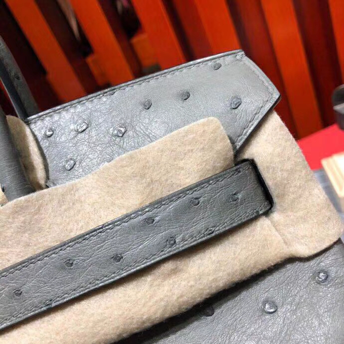 爱马仕新款铂金包 Hermes Birkin30CM 8F锡器灰南非顶级鸵鸟皮 金扣