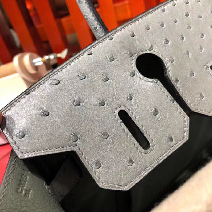 Hermes Birkin30CM 爱马仕慕斯灰顶级KK鸵鸟皮铂金包 金扣