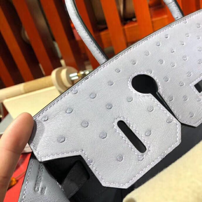 爱马仕女包价格 Hermes南非顶级鸵鸟皮铂金包Birkin30CM 9P薰衣草紫 金扣