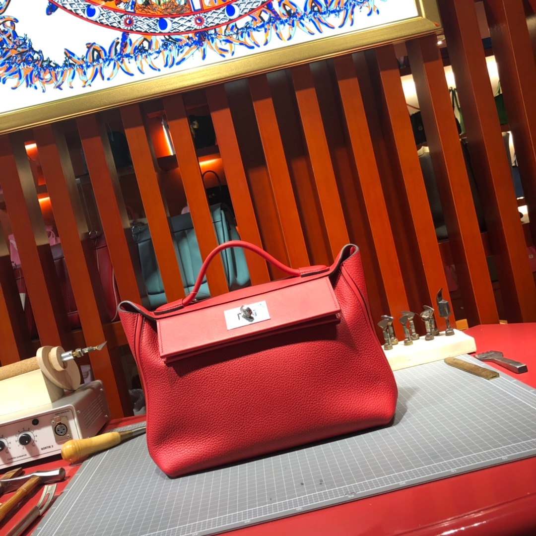 爱马仕新款Kelly包 Hermes大红色法国Taurillon maurice皮24-24Kelly凯莉包29CM