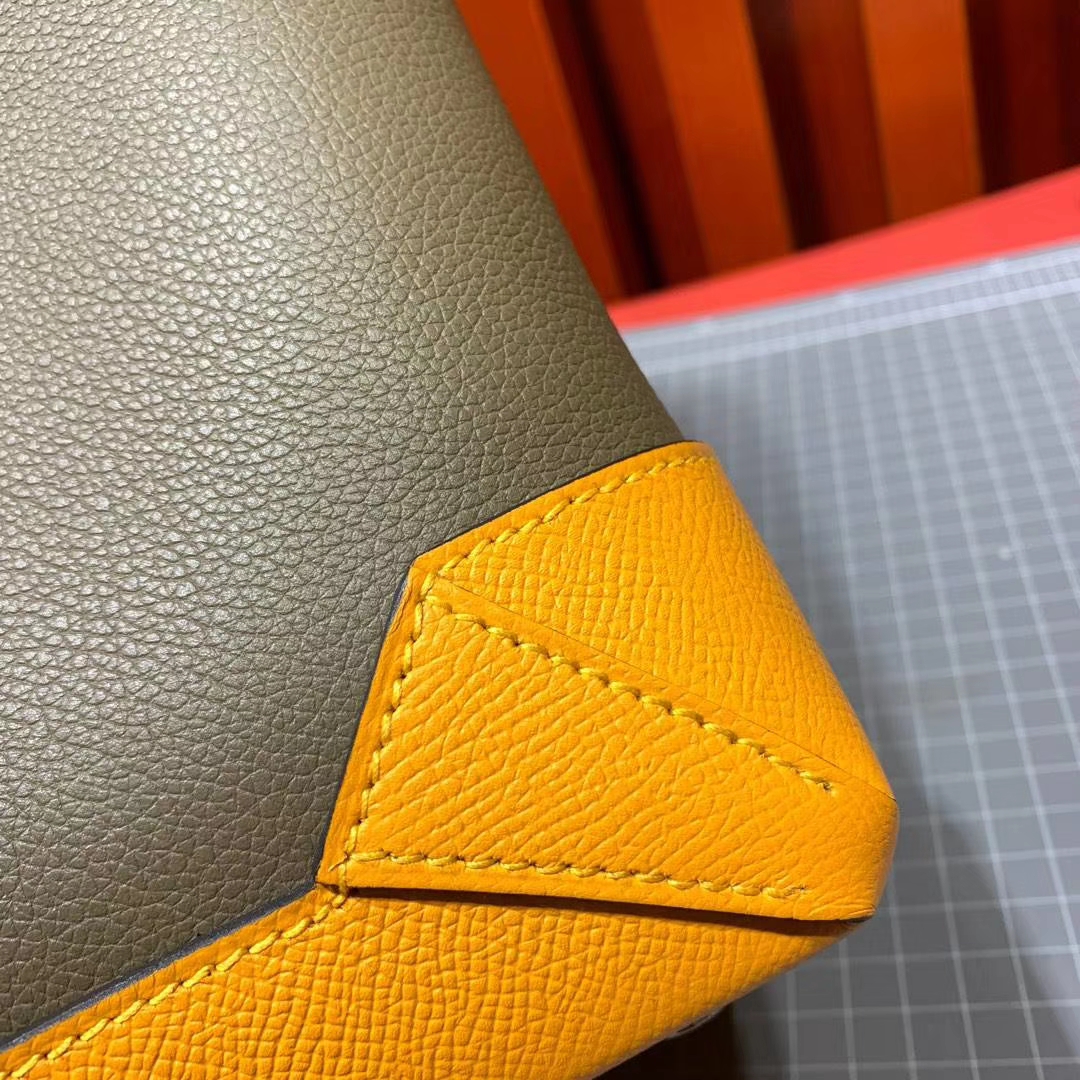 Hermes Maxibox Cabas 爱马仕8F锡器灰拼9V太阳黄手提包购物袋30CM