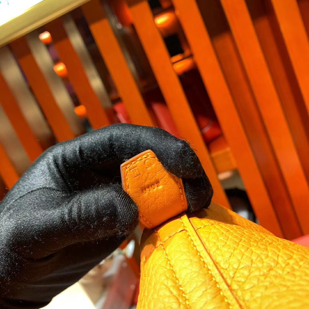 Hermes Bolide31CM 爱马仕93橙色Clemence牛皮保龄球包手提女包 银扣