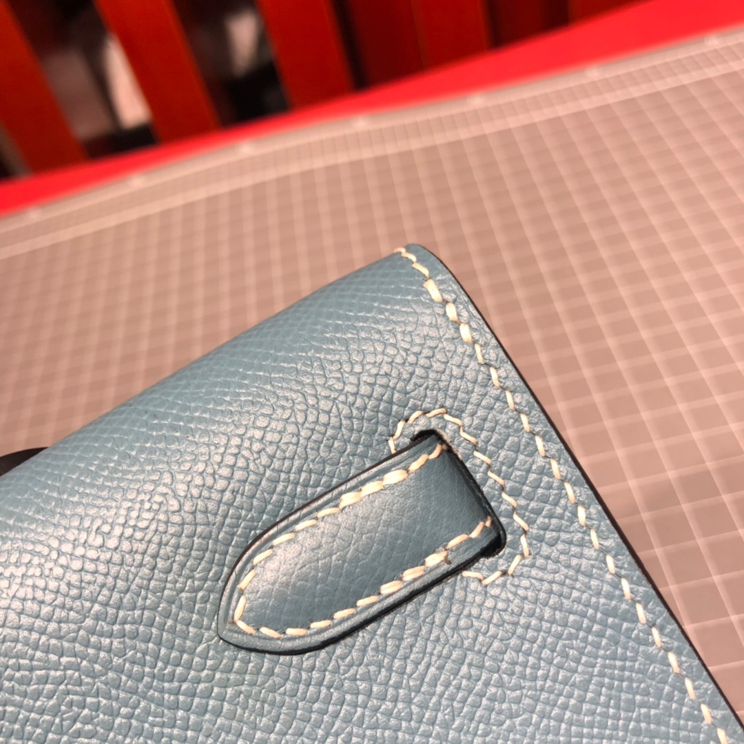 Hermes Kelly Cut 爱马仕牛仔蓝顶级Epsom牛皮女士手拿包晚宴包 银扣