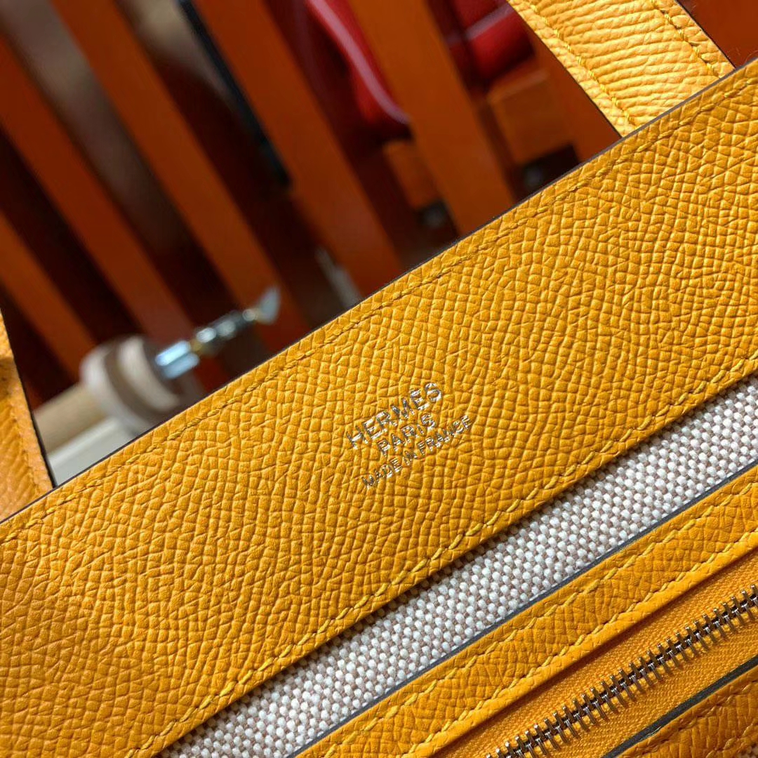 Hermes Maxibox Cabas 爱马仕8F锡器灰拼9V太阳黄手提包购物袋30CM